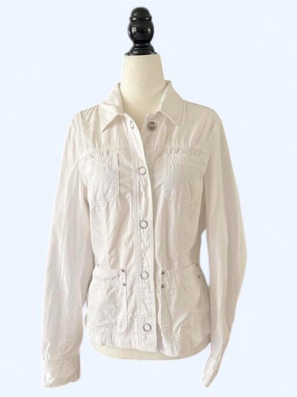 Vintage Y2K White Cotton Button-Front Lightweight Utility Jacket S